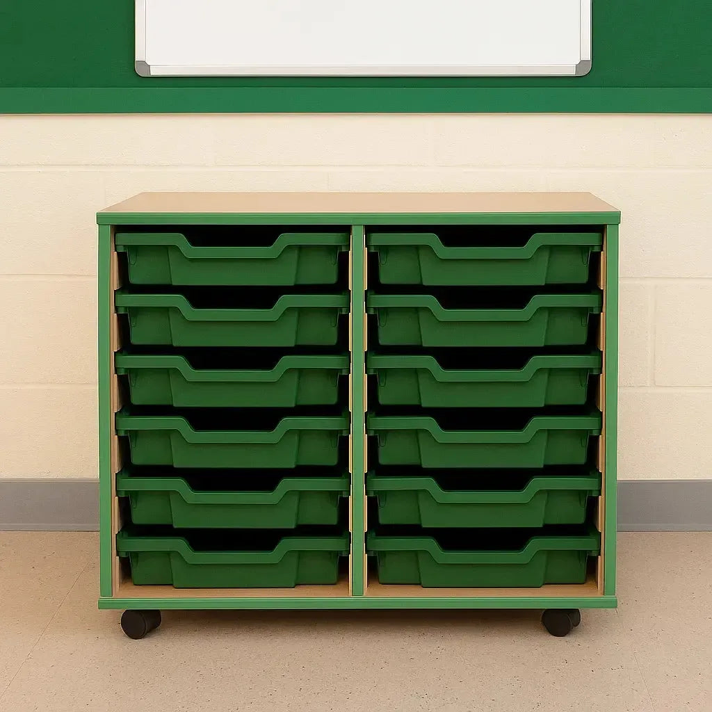 12 Shallow Tray Storage Unit With Coloured Edge-12 Shallow Tray Storage Unit With Coloured Edge