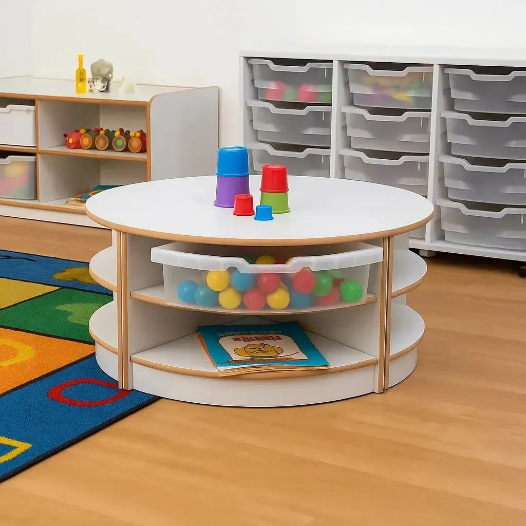 2 High Circular Table with Trays Grey-2 High Circular Table with Trays Grey