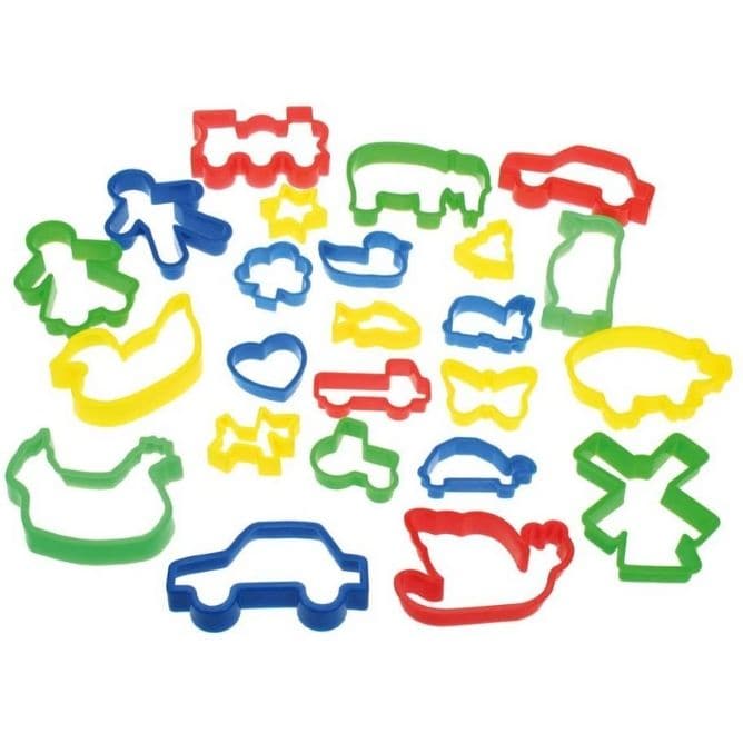 24 Piece Pack Pastry Cutters, This large jar of brightly coloured Pastry Cutters will delight young bakers with plenty of fun designs which include animals, plants, vehicles, people and buildings, in different sizes and colours.This large jar of cut out shapes will delight young bakers looking for plenty of fun! Lots of designs in different sizes and colours, making every baking session a unique experience. Easy to clean, and can be stored tidily in the large jar. Suitable for ages 3+ years, consists of 24 
