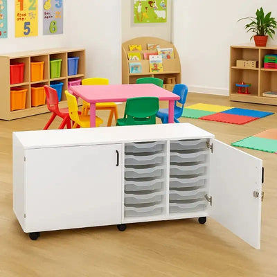 24 Tray Quad Column Tray Unit With Lockable Doors And Black Plastic Handles-24 Tray Quad Column Tray Unit With Lockable Doors And Black Plastic Handles