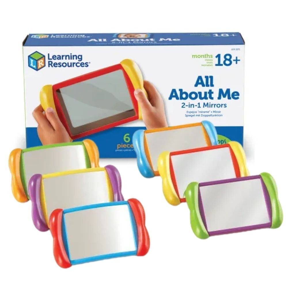 All About Me 2 in 1 Mirrors, The All About Me 2-in-1 Mirrors: A Learning Resource for Self-Exploration and Emotional Development The Learning Resources All About Me 2-in-1 Mirrors are an educational tool designed to help young children learn about themselves, their emotions, and their bodies in a fun and engaging way. Here's what you need to know about these practical mirrors: Double-Sided Mirrors: Each mirror in this set is double-sided. One side features a regular mirror, allowing children to see their ow