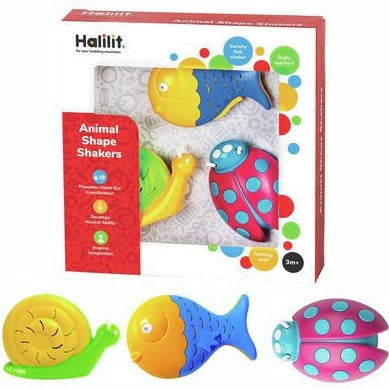 Animal Shapes Shakers Set of 3, Shake up some fun! Animal Shapes Shakers inspire play and make delightful sounds. Simple though they are, these Animal Shapes Shakers school your child in creativity, develop fine motor skills, and hone listening abilities! The Animal Shapes Shakers stimulate vision with bright colours, and engage auditory skills with sounds of soothing rain and jingling bells. Stylish snail, fun fish and lovely ladybug attract attention and spark curiosity! Delightful pack of 3 Animal Shapes