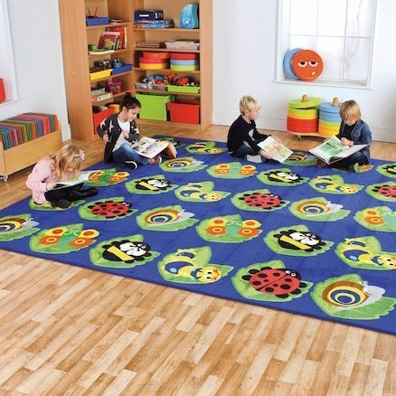 Back to Nature Square Bug Placement Carpet, This colourful Back to Nature Square Bug Placement Carpet will brighten up any nursery or classroom. The size of the Back to Nature Square Bug Placement Carpet makes it ideal for dividing up space or creating themed areas for movement or music. Manufactured from extra thick, washable pile with a non-slip backing. The Back to Nature Square Bug Placement Carpet has distinctive and brightly coloured, child friendly design,designed to encourage learning through intera