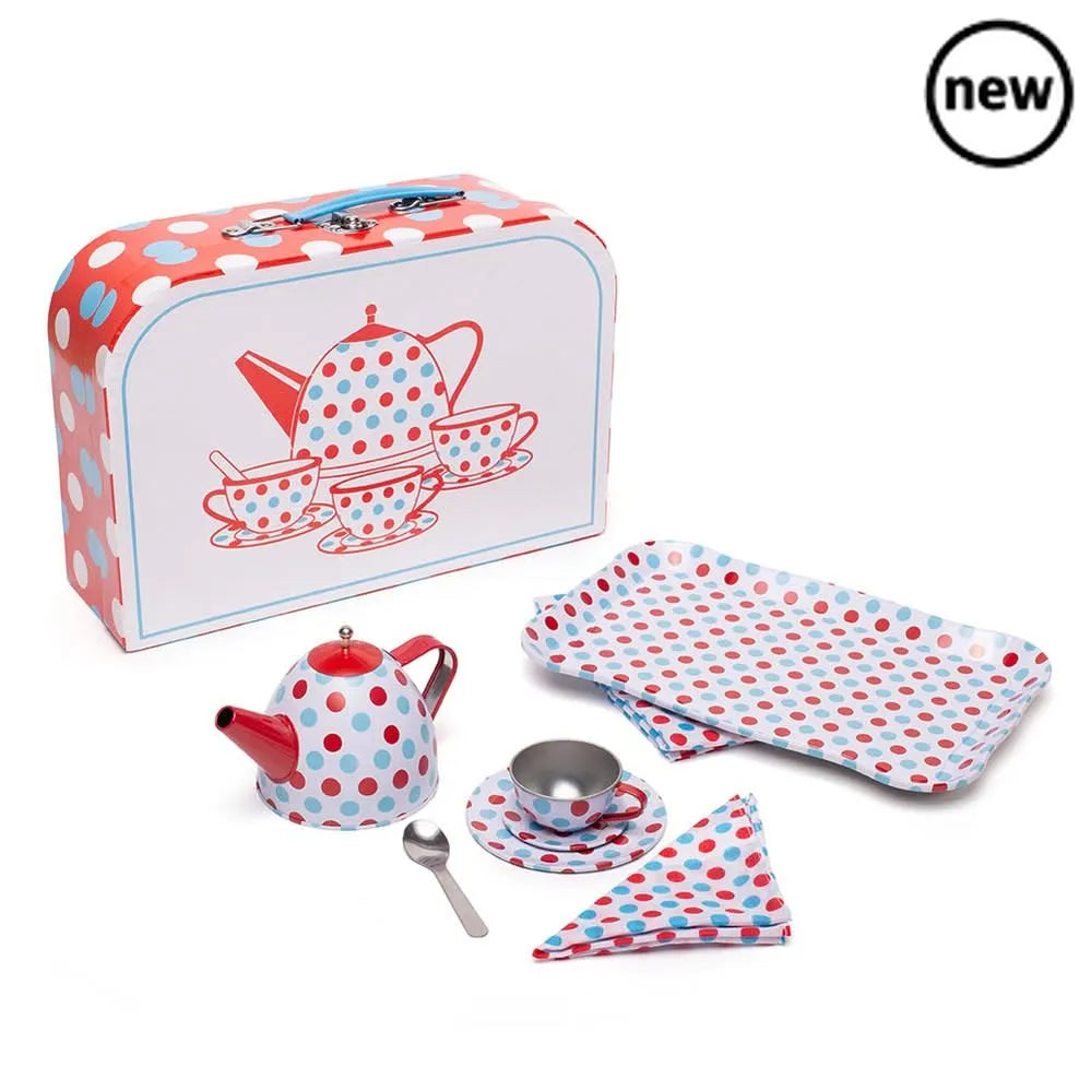 Bigjigs Spotted Tea Set in a Case-Bigjigs Spotted Tea Set in a Case