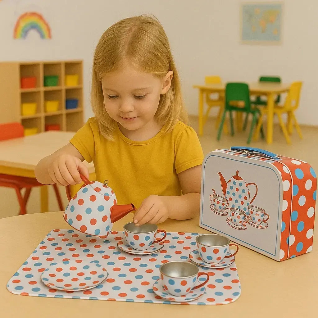 Bigjigs Spotted Tea Set in a Case-Bigjigs Spotted Tea Set in a Case