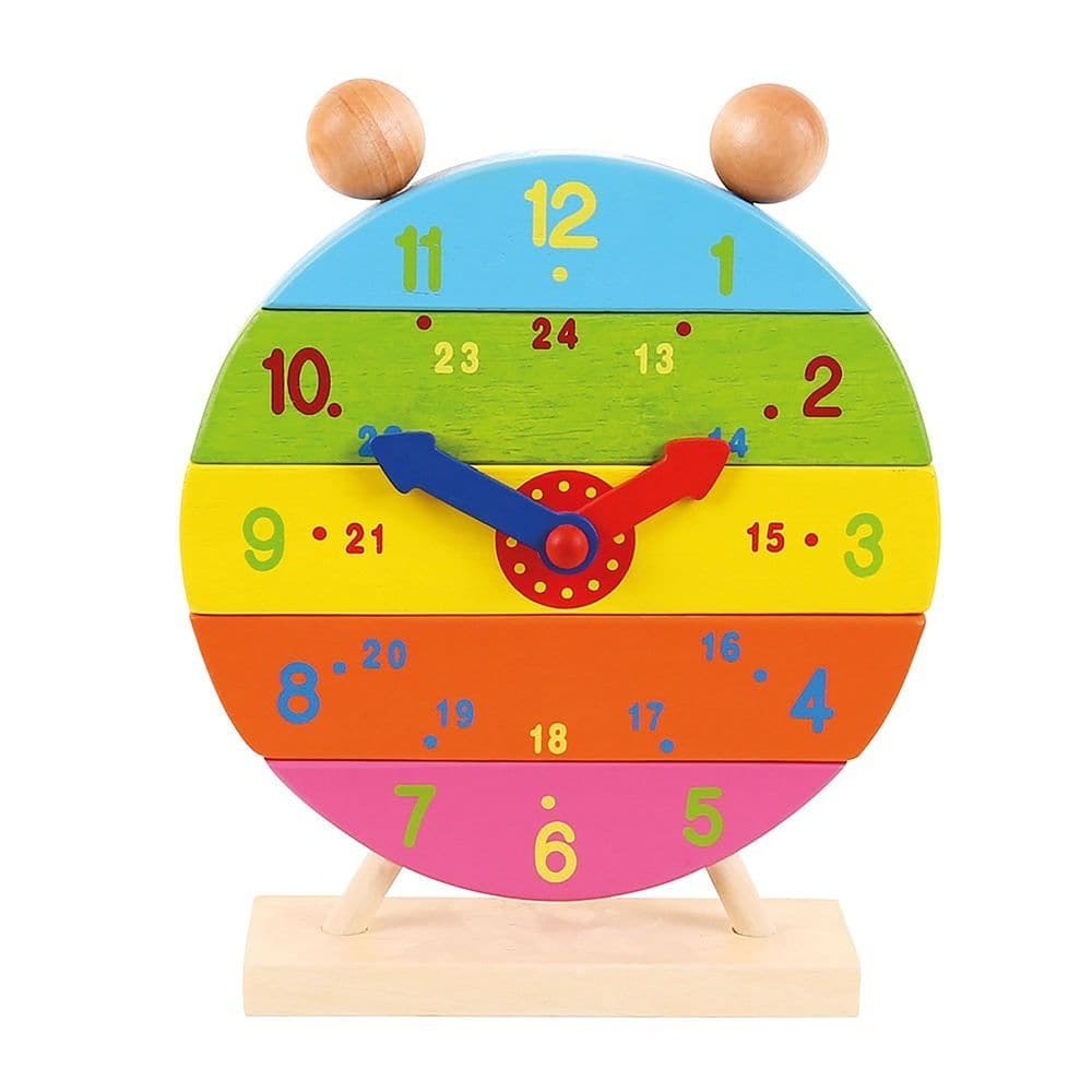 Bigjigs Stacking Clock, Introduce your little one to the concept of time in the most delightful way with the Bigjigs Stacking Clock. Beautifully crafted in bright and stripy colours, this wooden clock is more than just a time-telling device; it's an interactive learning tool designed to stimulate various skills. Key Features: Vibrant Design: Bright, stripy wooden pieces captivate young eyes and add a burst of colour to any play area. Moveable Hands: The clock features moveable hands, so you can set the time