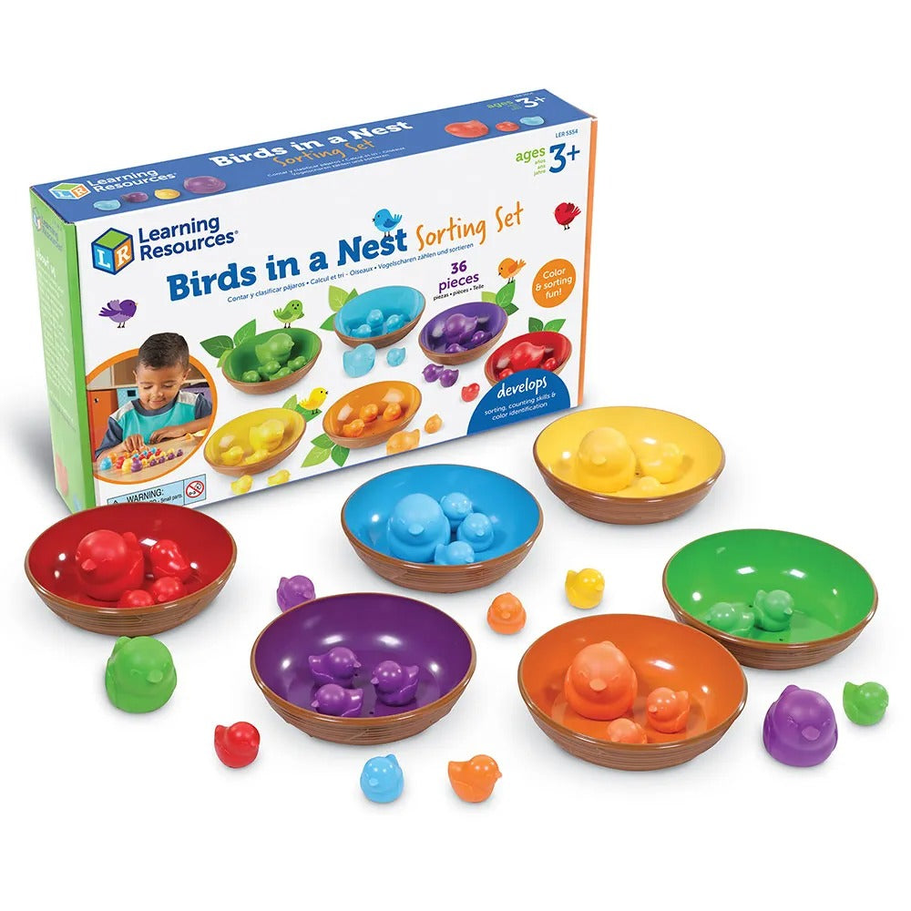 Birds in a Nest Sorting Set, The Birds in a Nest Sorting Set is a colourful and interactive way to engage young learners in essential early maths activities. This set is not just a toy but a powerful educational tool that fosters a range of skills, including counting, sorting, patterning, and colour recognition. One of the key features of this set is its bird-nesting theme, which adds a layer of imaginative play to classic sorting activities. Children can use the momma birds as finger puppets, adding an ext