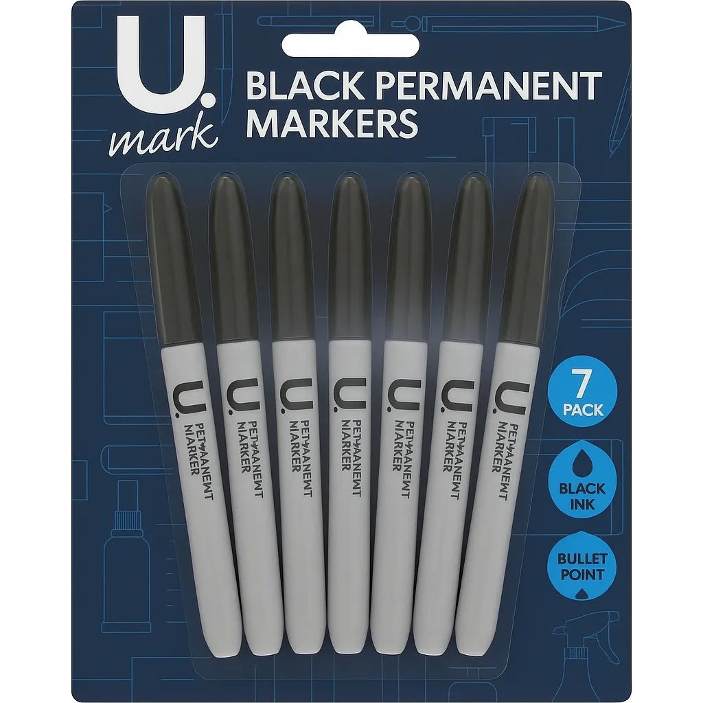 Black Permanent Markers Pack of 7-Black Permanent Markers Pack of 7