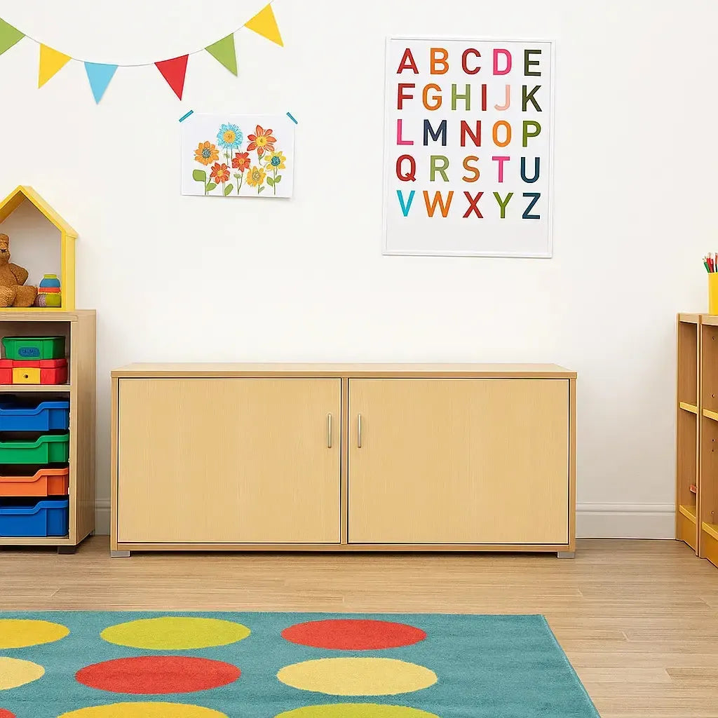 Bubblegum Low Level 4 Bay Classroom Cupboard-Bubblegum Low Level 4 Bay Classroom Cupboard