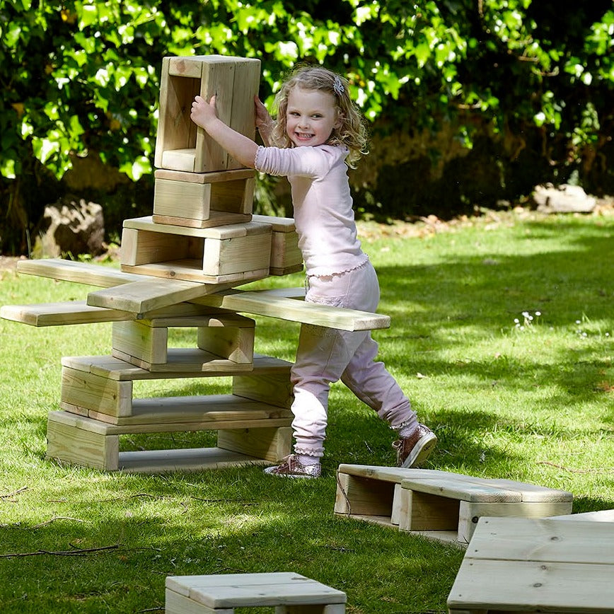 Building Block Set (22 piece), Introducing our Outdoor Building Blocks, where children's creativity and imagination can thrive! With this set of wooden blocks, kids can build a variety of structures, allowing for endless play and learning possibilities. Designed with Early Years Foundation Stage (EYFS) learning in mind, these blocks are a fantastic outdoor resource that promotes cognitive and physical development in children. The set includes 4 half squares, 8 squares, 4 double squares, 2 short boards, and 