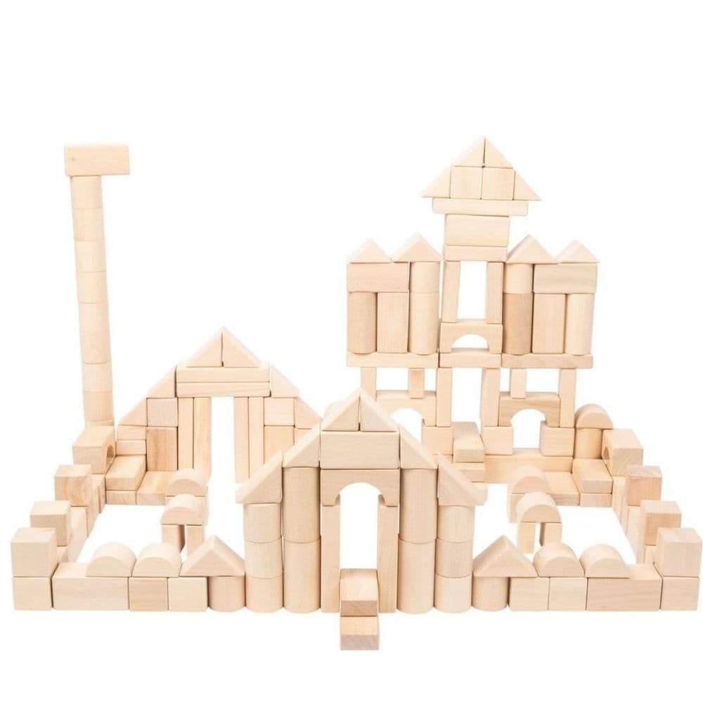 Bulk Block Play Set 200 Pieces, This bulk block play set comes with 200 wooden building blocks made of wood and offers children a large selection of differently shaped building blocks for building architectural masterpieces. The natural wooden blocks are robust and come in a classic design. And to prevent any Wooden blocks from getting lost, they can be securely stored in the included cloth bag. Soft, rounded edges prevent injuries during play. With these Wooden building blocks, young children can train the