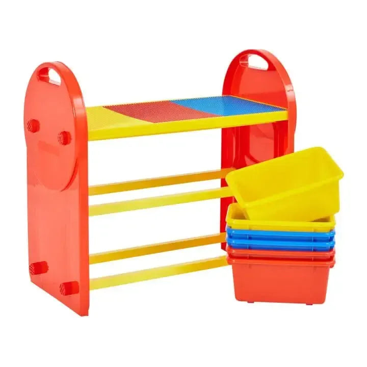 Children's 6-Bin Storage Organiser Unit with Construction Tabletop-Children's 6-Bin Storage Organiser Unit with Construction Tabletop