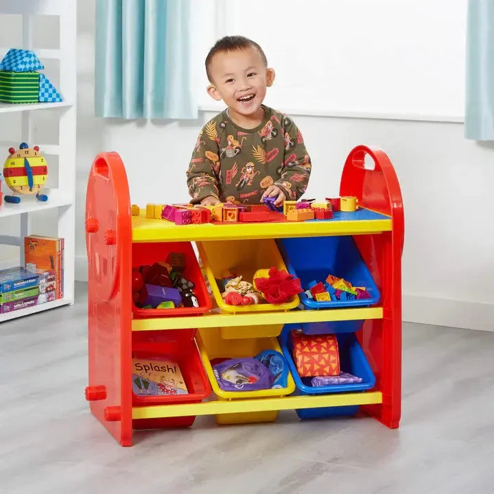 Children's 6-Bin Storage Organiser Unit with Construction Tabletop-Children's 6-Bin Storage Organiser Unit with Construction Tabletop