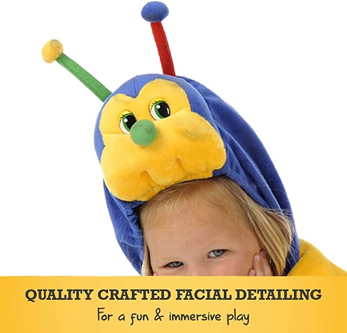 Childrens Caterpillar Costume - 5-7 years old, They’ll be the brightest, best-dressed creepy crawly around with this high quality, comfortable childrens Caterpillar costume! These striking, professionally constructed kids bug costumes are a great fun and one to have on the dress up rail.The ultra-soft chenille velour is incredibly comfortable & hard-wearing, making it feel, as well as look amazing! The Caterpillar outfit is crawling with features such as the multi-coloured, plush antenna whilst the appliqué