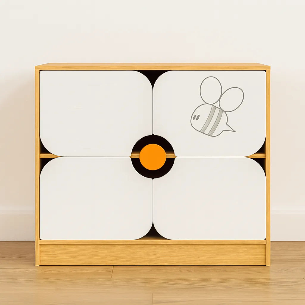 Childrens Novelty Honeybee Bookcase with Flower Doors-Childrens Novelty Honeybee Bookcase with Flower Doors