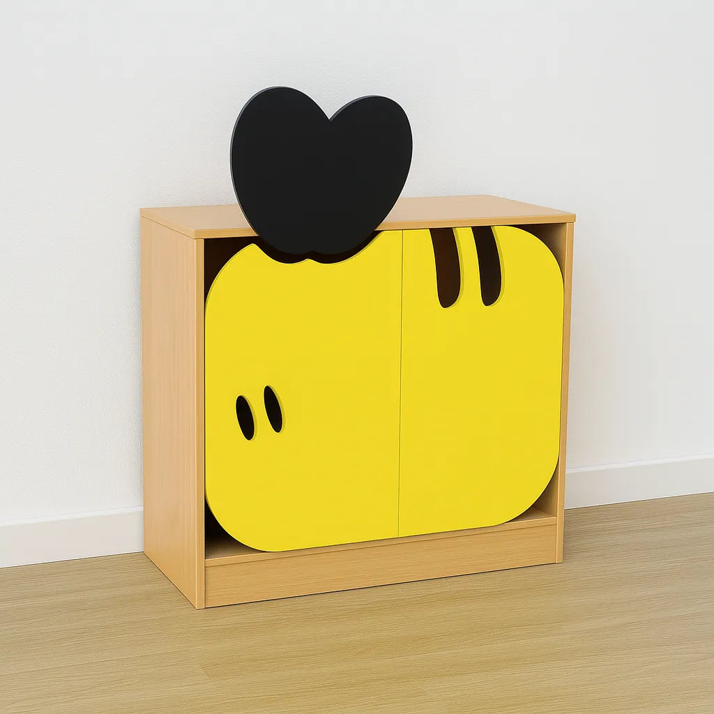 Childrens Novelty Honeybee Low Bookcase with Doors-Childrens Novelty Honeybee Low Bookcase with Doors