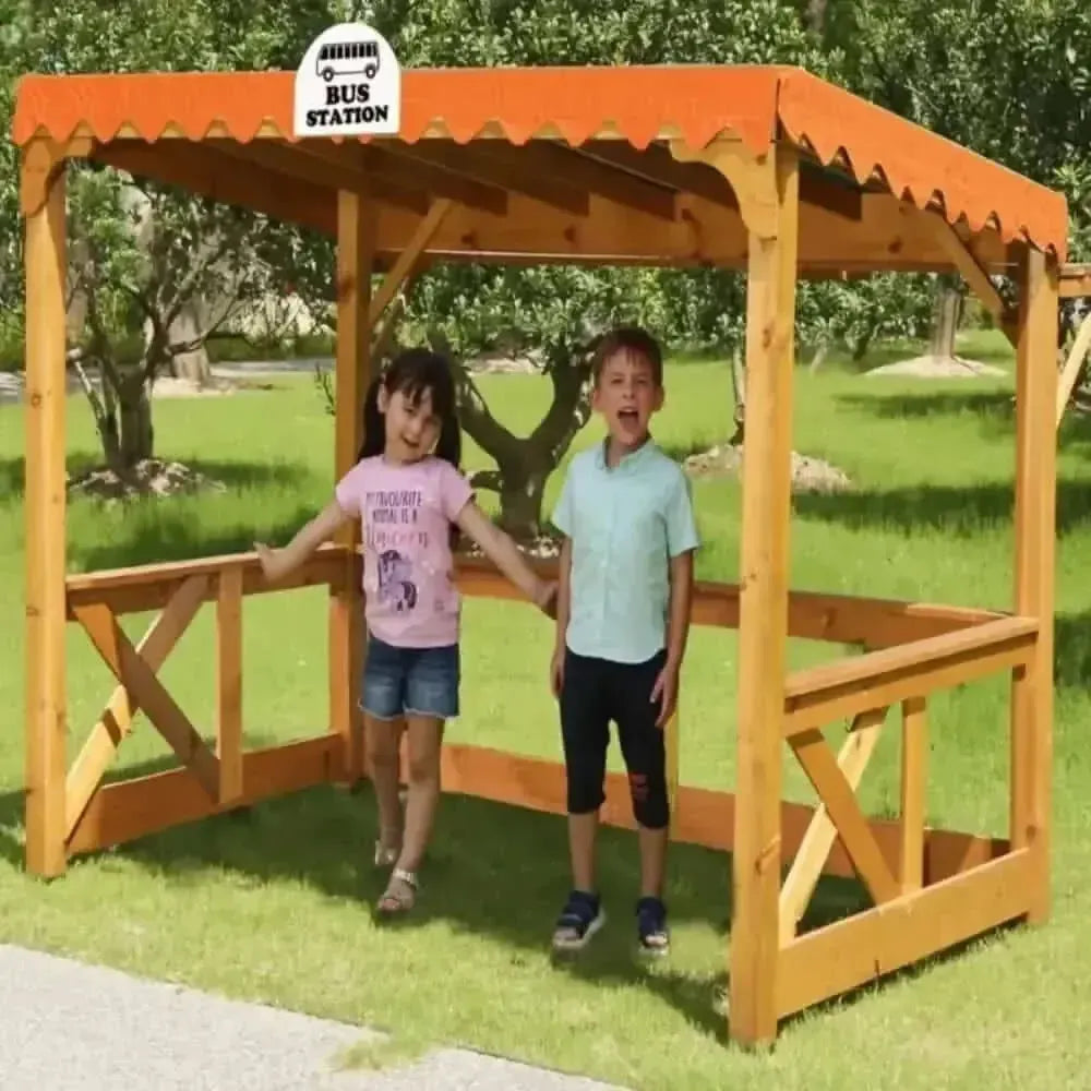 Childrens Wooden Outdoor Bus Station-Childrens Wooden Outdoor Bus Station