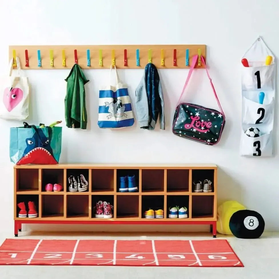 Cloakroom Bench with 16 Storage Compartments-Cloakroom Bench with 16 Storage Compartments