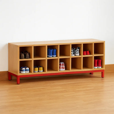 Cloakroom Bench with 16 Storage Compartments-Cloakroom Bench with 16 Storage Compartments