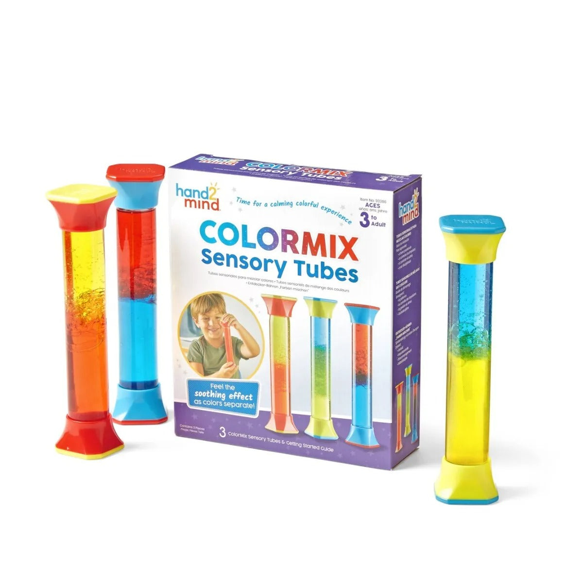 Colormix Sensory Tubes, Encourage sensory exploration and focus. Help children practise managing their emotions with this mesmerizing set of ColorMix Sensory Tubes! Each of the 3 Colormix Sensory Tubes offers a relaxing experience as you shake it to mix the colours and then watch as they slowly separate back to their original colours. These securely sealed, easy-to-grip bottles will help children become resilient learners who respond positively to any challenge! Colormix Sensory Tubes Jumbo tubes are easy t