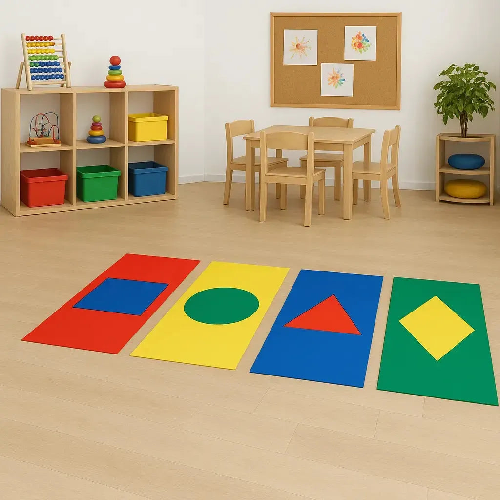 Coloured Floor Play Mats with Printed Shapes-Coloured Floor Play Mats with Printed Shapes