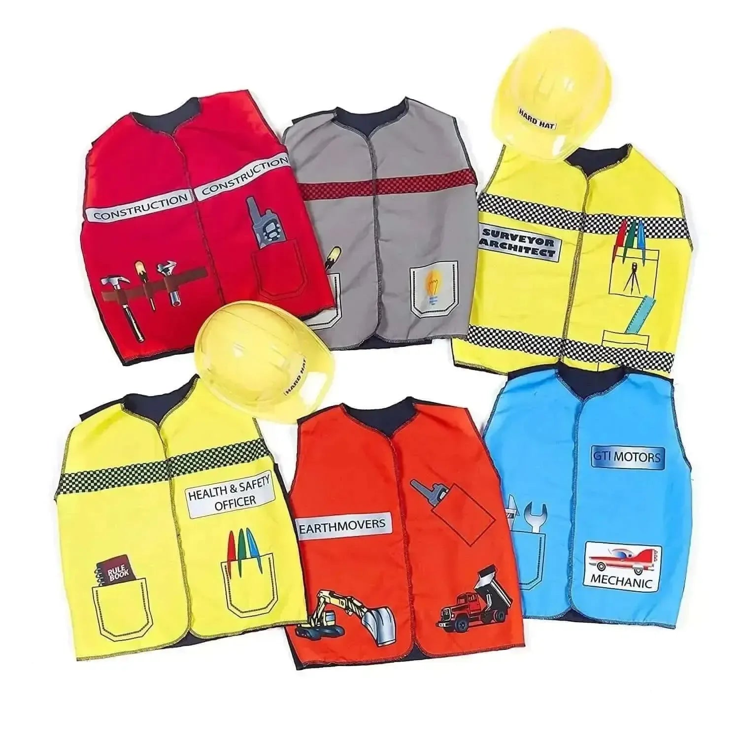 Construction Tabard and Hard Hat Set of 6-Construction Tabard and Hard Hat Set of 6