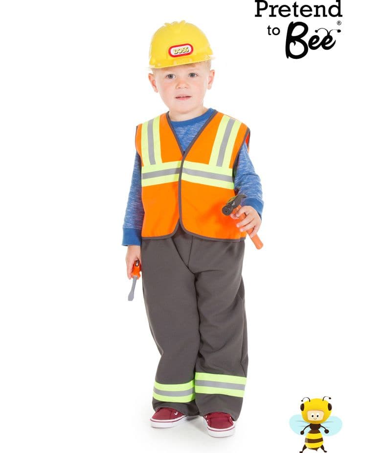 Construction Worker - 3-5 years, Fun Little realistic construction worker outfit for boys or girls Polyester Bi Stretch jacket and trouser set with reflective tape and plastic hard hat Perfect addition for a child's role play imagination Trouser and Jacket with Authentic Safety Hat. Made up of an incredibly durable and hard-wearing bi-stretch polyester, the construction worker costumes for kids is more than up to the rough and tumble challenge that your child has to throw at it! The jacket binding, sleeves 