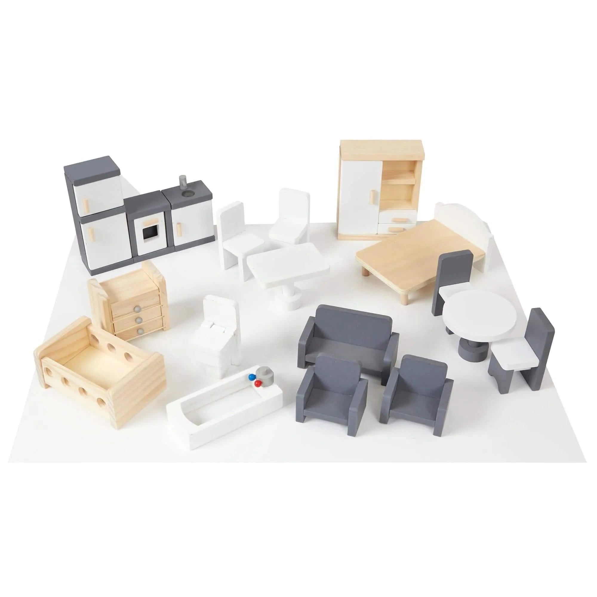 Contemporary Dolls House with 18 Handcrafted Wood Furniture Accessories-Contemporary Dolls House with 18 Handcrafted Wood Furniture Accessories