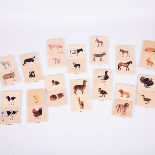 Domestic Animal Family Match Game, A fun and versatile wooden game, our TickiT® Domestic Animal Family Match is a set of fourteen pairs of smooth tactile basswood ply tiles with a clear colour print on one side of real photographic images of adult domestic animals and their young. The square chunky tiles are easy for your child to hold and turn over in their hands. A great way to discuss with your child where animals live, what they eat, are they prey or predators, where your child can see or visit them, ho