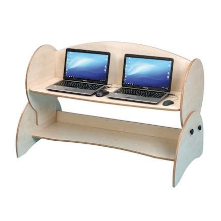 Double Computer Desk, Wide desk sized to fit two PCs or laptops side by side perfect for Early years settings or primary schools. The Double Computer Desk has shaped edges which provide extra comfort for children when in use. The Double Computer Desk is a robust and durable addition to any classroom or early years setting. 15mm Covered MDF – ISO 22196 certified antibacterial. Wide enough to seat two children with computers/laptops. Durable and sturdy. Supplied in flat pack form with easy to follow assembly 