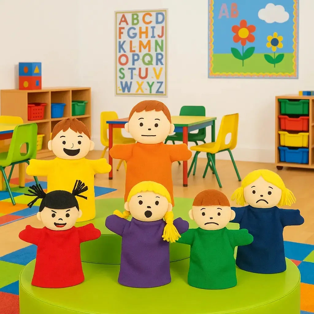 Emotions Hand Puppets Pack of 6-Emotions Hand Puppets Pack of 6