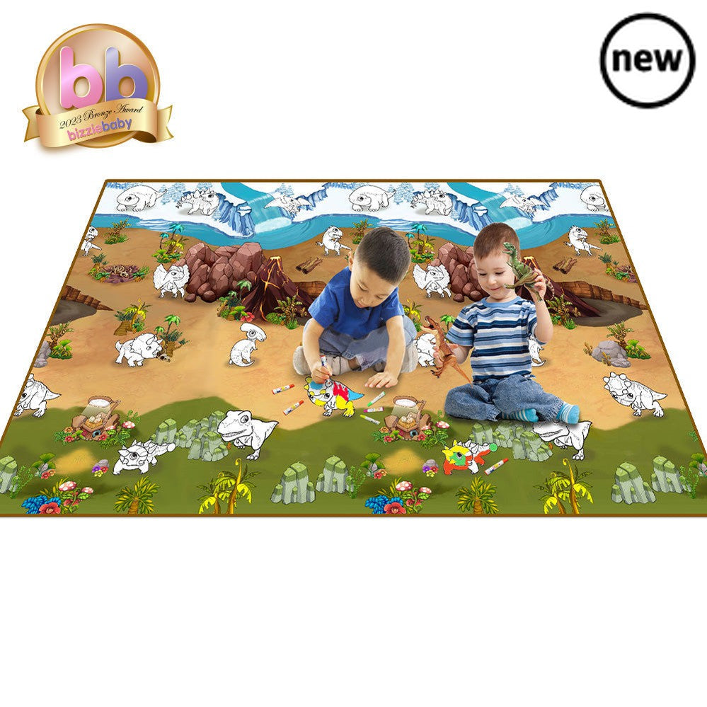 Extra Large Colour and Wipe Dinosaur Play Mat (200 x 120cm), These exceptionally eye-catching, Right Start Award-winning play mats have been designed to stimulate imaginative play in toddlers and children of all ages, with stunningly sharp, anti-smudge colourfast printing in vibrant colours. This new edition to our ever popular mats range adds an exciting new dimension to children’s play. Supplied with triangular, easy to grip pens in 6 vibrant colours which are easily erasable using a wet wipe or damp clot