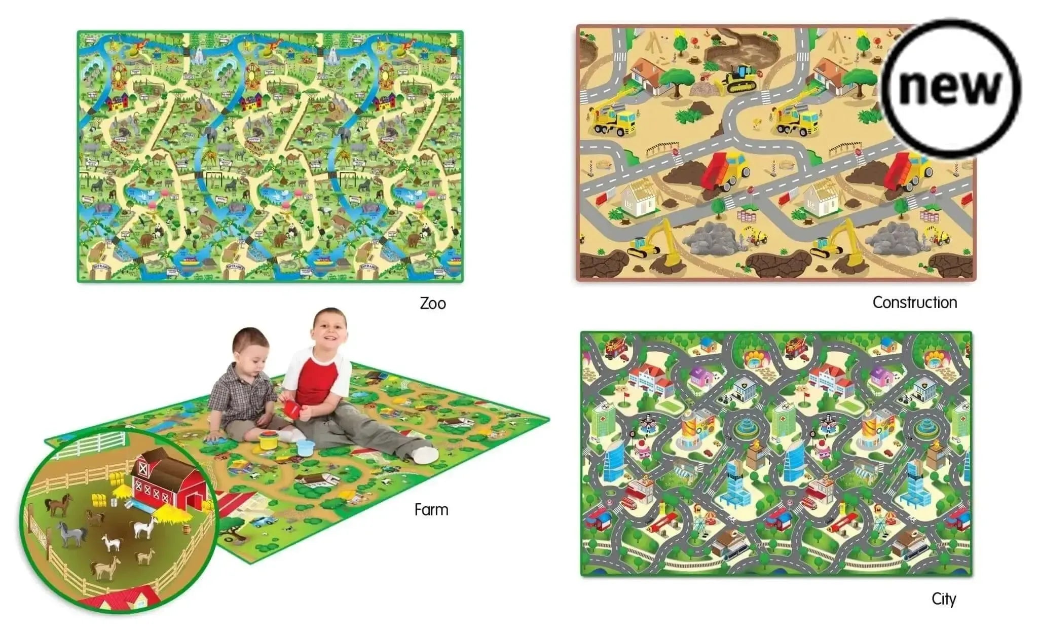 Extra Large Play Mats: Zoo, Farm, City, & Construction (Set of 4)-Extra Large Play Mats: Zoo, Farm, City, & Construction (Set of 4)