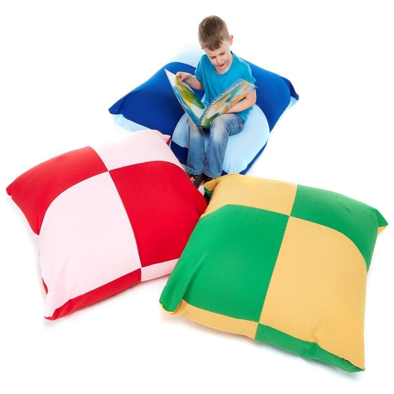 Giant Multi Coloured Cushion Pack of 3, The Giant Multi Coloured Cushion Pack of 3 is a must-have addition to any classroom or early years setting. These vibrant cushions are not only visually appealing, but they also encourage interaction and discussion among children.These cushions are perfect for creating reading corners or calming zones in your classroom. Children can take a breather and relax on these soft and comfortable cushions, allowing them to recharge their energy and focus better throughout the 