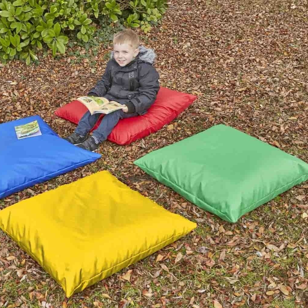 Giant Outdoor Cushions (4pk), The Giant Outdoor Cushions (4pk) are versatile and ultimately indispensable set of plain carry cushions.Each Outdoor Floor Cushion can comfortably seat one child at a time. Lightweight and portable so children can move them around independently. The Giant Outdoor Cushions (4pk) encourages independence and tidiness when it is time to pack them away. The Giant Outdoor Cushions (4pk) which can be used virtually anywhere - in reading corners and when storytelling, playing games and