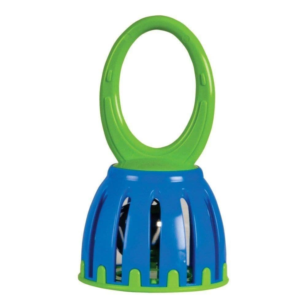 Halilit Cage Bell, A great alternative to rattling rattles - the Halilit Cage Bell makes a beautiful chiming sound that's music to everyones ears! Introduce music to your infant or toddler with a Halilit Cage Bell that little ones can hold securely with confidence! Maybe even better, everyone around can appreciate the pleasant, bright chiming sounds of the Halilit Cage Bell. The jingle bell is enclosed safely inside a colourful plastic cage with plastic handle, and produces excellent, bright sounds. The Hal