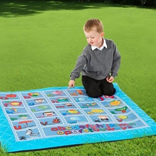 Indoor And Outdoor Alphabet Mat 2000 x 1500mm, This Alphabet Mat is a great learning aid featuring the alphabet with reference pictures. Ideal for early years Foundation Stage and Key Stage 1. Comfortable and ideal for carpet time. Features a quilted edge for extra comfort. The mat is made of a high quality foam inner and covered in a wipe clean, durable fabric. Features an anti-slip backing. Includes a free storage bag. Can be used indoors and outdoors. Includes a 1 year guarantee. Dimensions: (HxWxD) 30 x