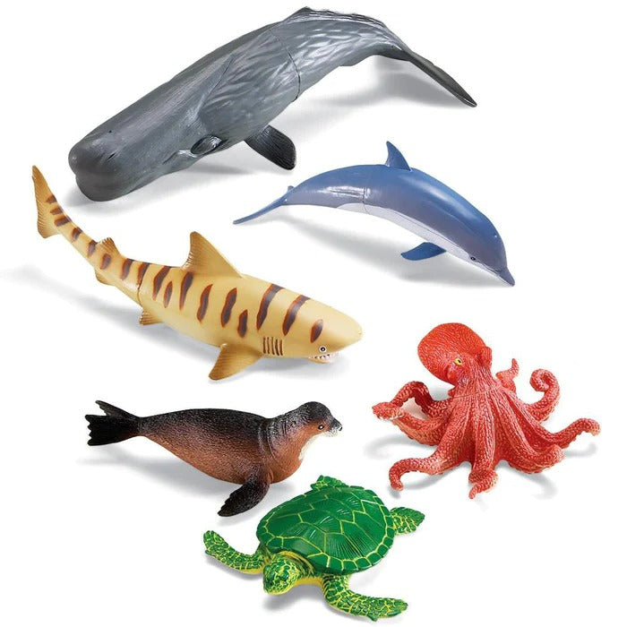 Jumbo Ocean Animals, These jumbo ocean animals are not only fun for playtime, but they also have educational benefits. Your child will develop their oral language skills as they engage in imaginative play, creating stories and adventures with these larger-than-life creatures. It's a great way to encourage creativity and communication. The Jumbo Ocean Animals set is also perfect for theme-based units and life-science lessons. Whether your child is learning about the ocean, sea creatures, or animal habitats, 
