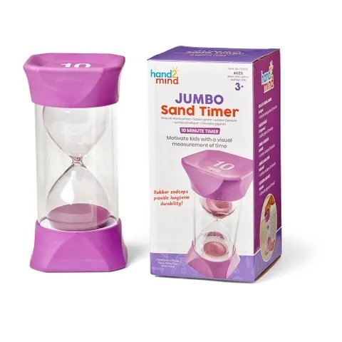 Jumbo Sand Timers 10-Minutes, The Jumbo Sand Timer (10-Minute) is a versatile and educational tool designed to offer a visual representation of the passage of 10 minutes. Suitable for use in classrooms or at home, it serves as a fantastic aid for teaching time management, transitioning between activities, or creating a peaceful environment. Jumbo Sand Timers 10-Minutes Features: Visual Representation: The vivid purple sand within this oversized timer captivates children and provides an eye-catching, tangibl