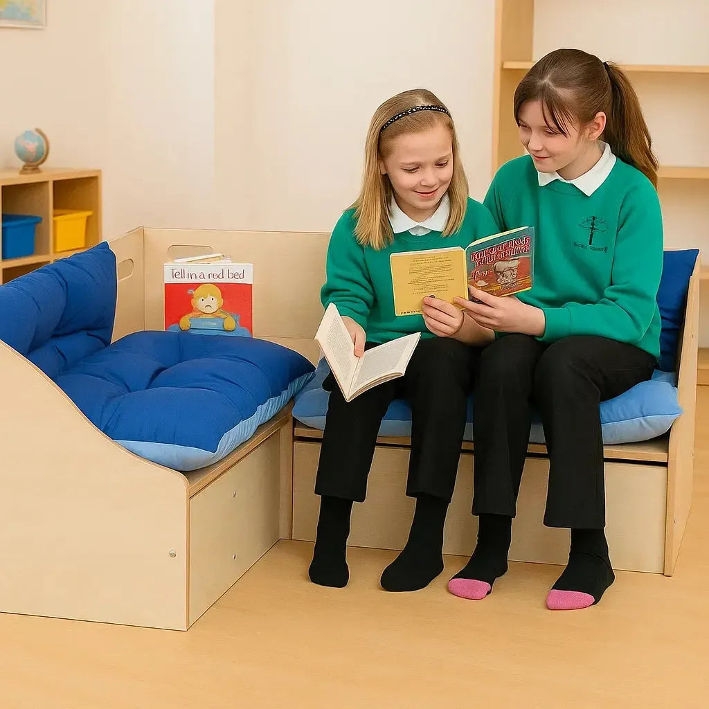 Junior Reading Corner Seat with Blue Cushions-Junior Reading Corner Seat with Blue Cushions