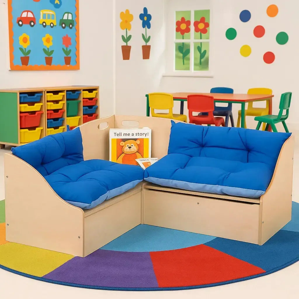 Junior Reading Corner Seat with Blue Cushions-Junior Reading Corner Seat with Blue Cushions