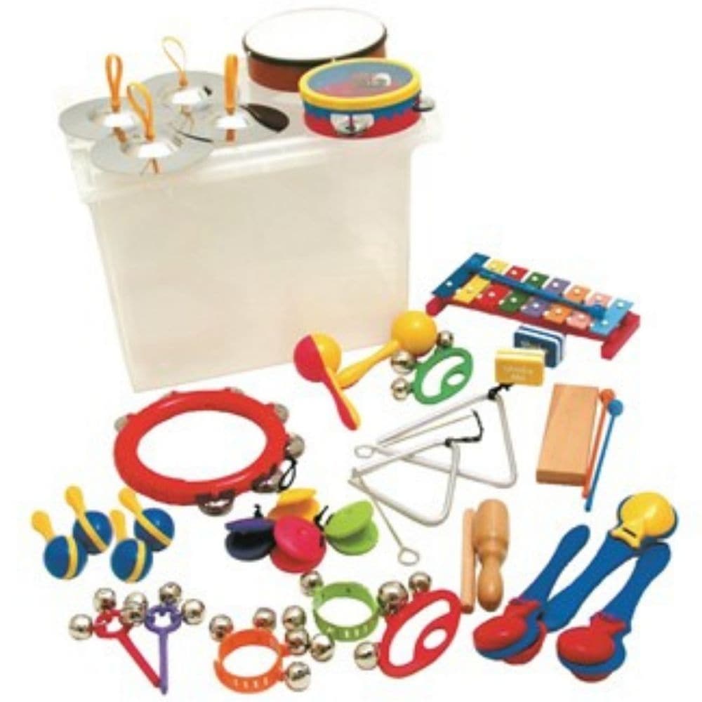 Key Stage One Music Set, The Key Stage One Music Set is an all-encompassing classroom music pack, thoughtfully assembled to provide children with an exciting introduction to the world of music and percussion. This set is perfect for music education in schools, and its robust storage tub ensures that music can go wherever the learning takes place. Key Stage One Music Set Features: Comprehensive Musical Education: This music set contains a wide variety of percussion instruments, offering a comprehensive intro