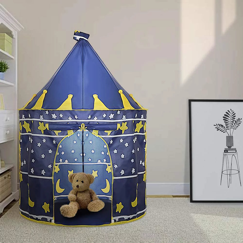 Knight Castle Tent, This knight castle play tent is ideal for indoor or outdoor use. It has a doorway opening with tie back door and is quick and easy to assemble. Lightweight and compact to store, this tent would be ideal for all. Little warriors will feel right at home inside this ancient fortress tent. A fantastic gift for imaginative little ones, this goes just right inside their playroom and will inspire endless hours of make believe fun. Easy and quick to assemble Folds flat for easy compact storage S