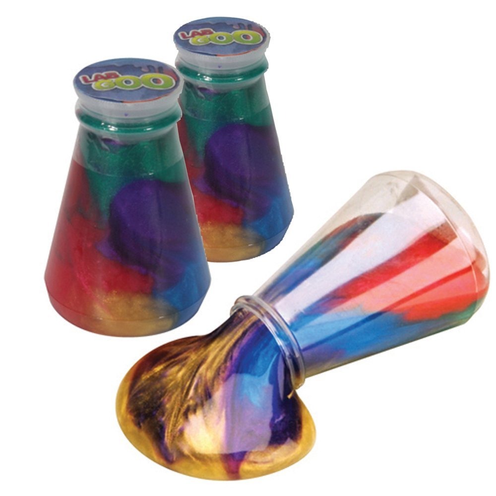 Labgoo Rainbow Slime, This flask of Labgoo Rainbow Slime is filled with all the colours of the rainbow! Great for sensory play any time of the year and perfect for parents who do not want the mess of making slime in their kitchen! This amazing metallic Labgoo slime is multicoloured and comes in a little conical flask. Plus it looks super cool with its swirly vibrant colors and a hint of cosmic shimmer. For a trip to the outer reaches of stress relief fun, get some out-of-this-world space putty today. Colour