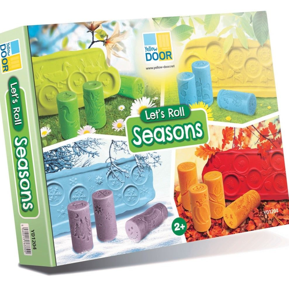 Let’s Roll Seasons, These beautifully detailed Seasons rollers will engage children in seasonal curiosity, developing knowledge and understanding of the natural world, as well as their fine motor skills. Simply roll into play dough, clay or sand, and stamp to complete the scene. Extra details will be revealed as children press more firmly. Six themed rollers are included for each season. This bumper set contains 24 rollers to take you through the year! Seasonal details to discover as you roll and stamp: Spr