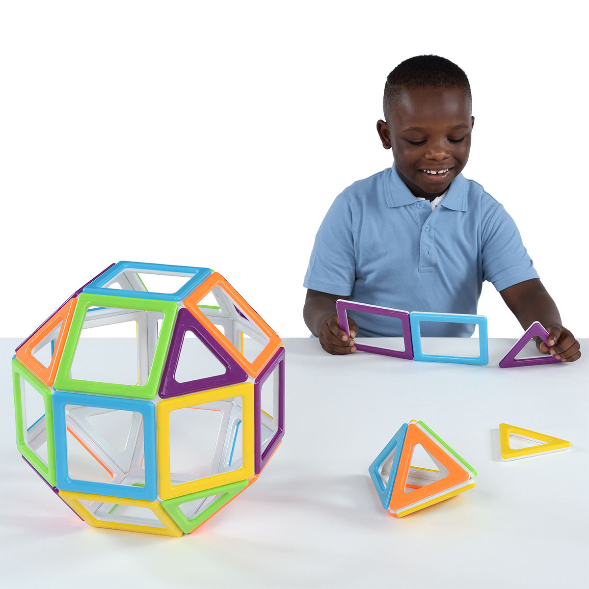 Mega Mag Polydron Set, Unlock the world of geometry and shape exploration with the Mega Mag Polydron Set. Perfect for small groups or individual students, this set is designed to create both 2D and 3D shapes using magnetic pieces - allowing for a hands-on learning experience.The 36-piece set includes 20 squares and 16 triangles, providing enough pieces to build a variety of shapes and structures. With these magnetic pieces, students are encouraged to explore geometry and identify the properties of 2D and 3D