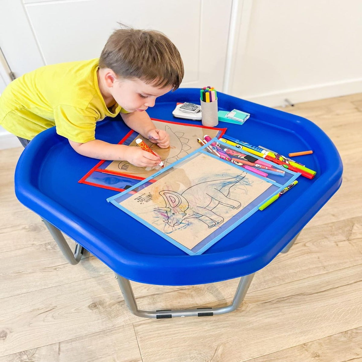 Mini Tuff Tray and Stand, Our new smaller Mini Tuff Tray and Stand is simple to store and can also fit through a standard doorway making it easy to move around quickly. The Mini Tuff Tray and Stand is a staple resource for any early learning environment from sand and water to messy play, children can get creative with endless learning and exploring activities. The mini tuff tray stand is supplied with non-slip plastic feet and the height can be adjusted depending on the activity and the ages of the children