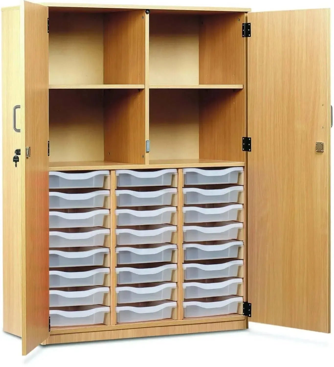 Monarch 24 Shallow Tray Storage Cupboard with Lockable Doors-Monarch 24 Shallow Tray Storage Cupboard with Lockable Doors