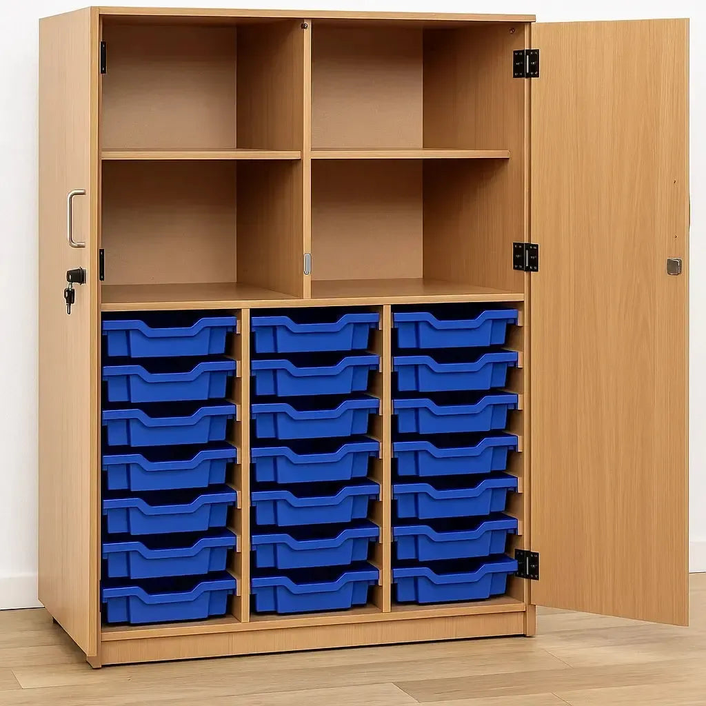 Monarch 24 Shallow Tray Storage Cupboard with Lockable Doors-Monarch 24 Shallow Tray Storage Cupboard with Lockable Doors