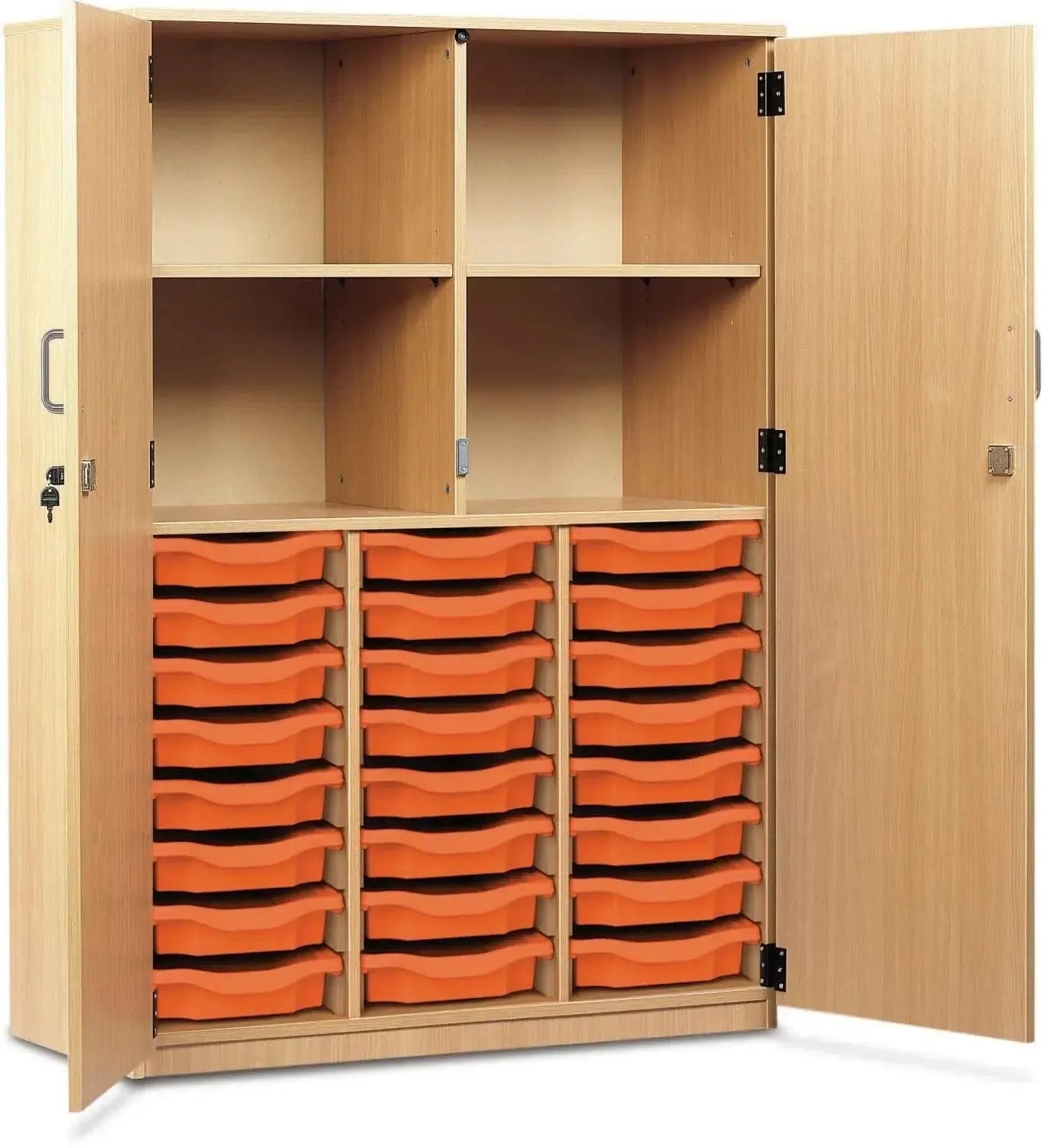 Monarch 24 Shallow Tray Storage Cupboard with Lockable Doors-Monarch 24 Shallow Tray Storage Cupboard with Lockable Doors